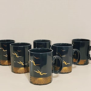 Six (6) - 3-3/4&quot; Otagiri Cobalt Blue & Gold &quot;Seagull&quot; Cups Or Mugs / ONE &quot;AS IS&quot; / Circa 1966
