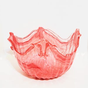 12&quot; Pink Swirl Murano Style Free Form Art Glass Bowl
