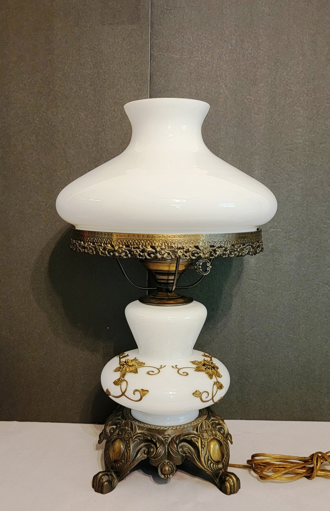 White Milk Glass EF & EF Industries Table Lamp With Brass Etsy