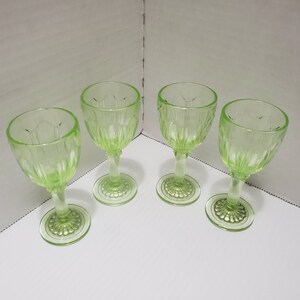 Four (4) - 3-3/4&quot; Green Hocking Colonial / Knife and Fork / Cordials