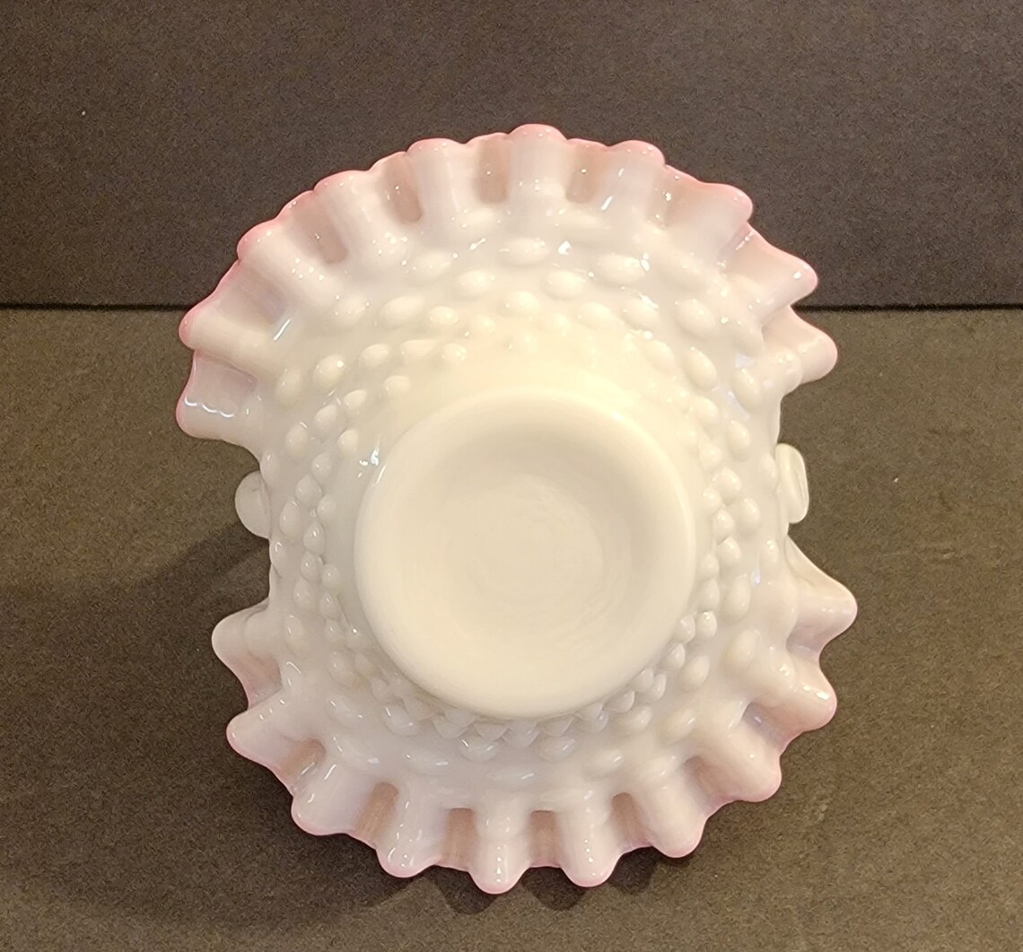 Small Fenton Pink Hobnail Milk Glass Basket With White Handle Etsy