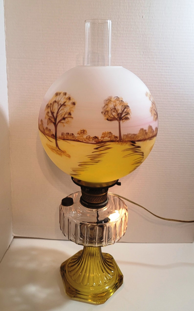 Aladdin Corinthian Amber & Clear Converted Oil Lamp With Gone Etsy