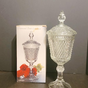 40 cm Indiana glas "Diamond Point" bägare / apoteksburk med lock och originalask