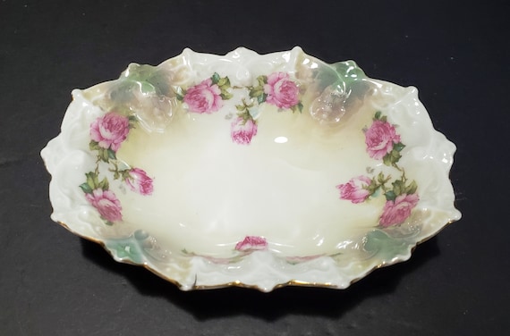 No.183 再出品　オーダーマスク　ハンドメイド　ダマスク　白地　桃色 Small Moritz Zdekauer,(mz) Porcelain Floral Trinket Dish / Austria