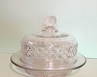 Ripley & Company "Mascotte" aka "Minor Block" aka "Dominion" EAPG Glass Butter Dish With Cover / Circa 1884