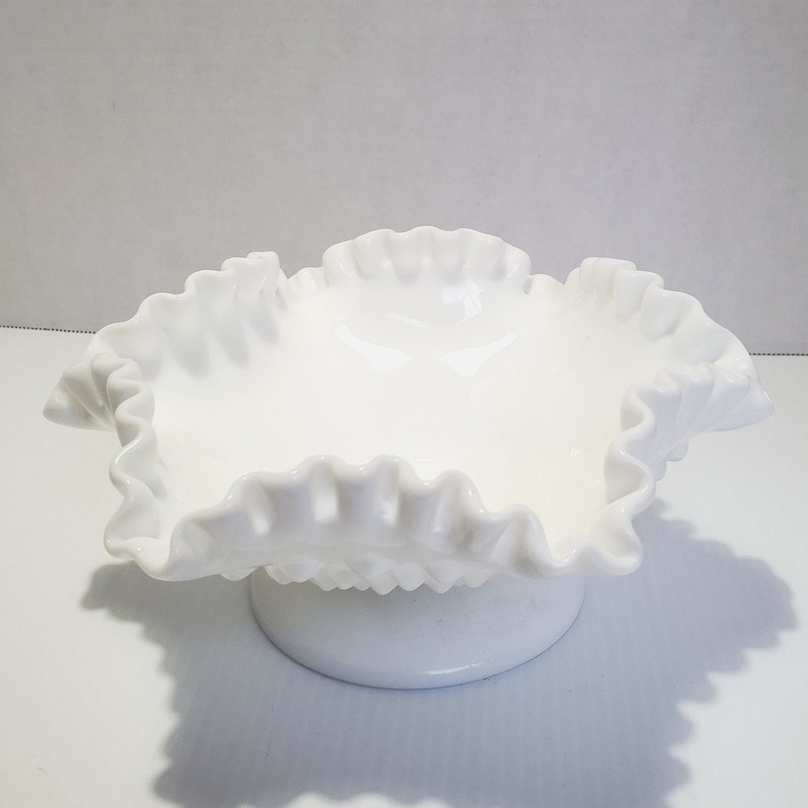White Hobnail Fenton Milk Glass Footed Bowl Etsy