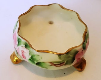 Antique 1889-1906 Lenox Bellek Hand Painted Blue Flowers Gold Rim Salt Cellar Antique 1889-1906 Lenox Bellek Hand Painted Blue Flowers Gold Rim Salt Cellar