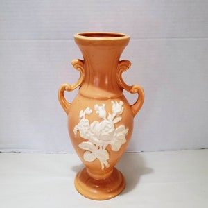 10&quot; Tan Weller Pottery &quot;Cameo Rose&quot; Double-Handled Vase