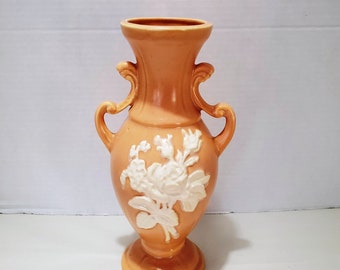10&quot; Tan Weller Pottery &quot;Cameo Rose&quot; Double-Handled Vase