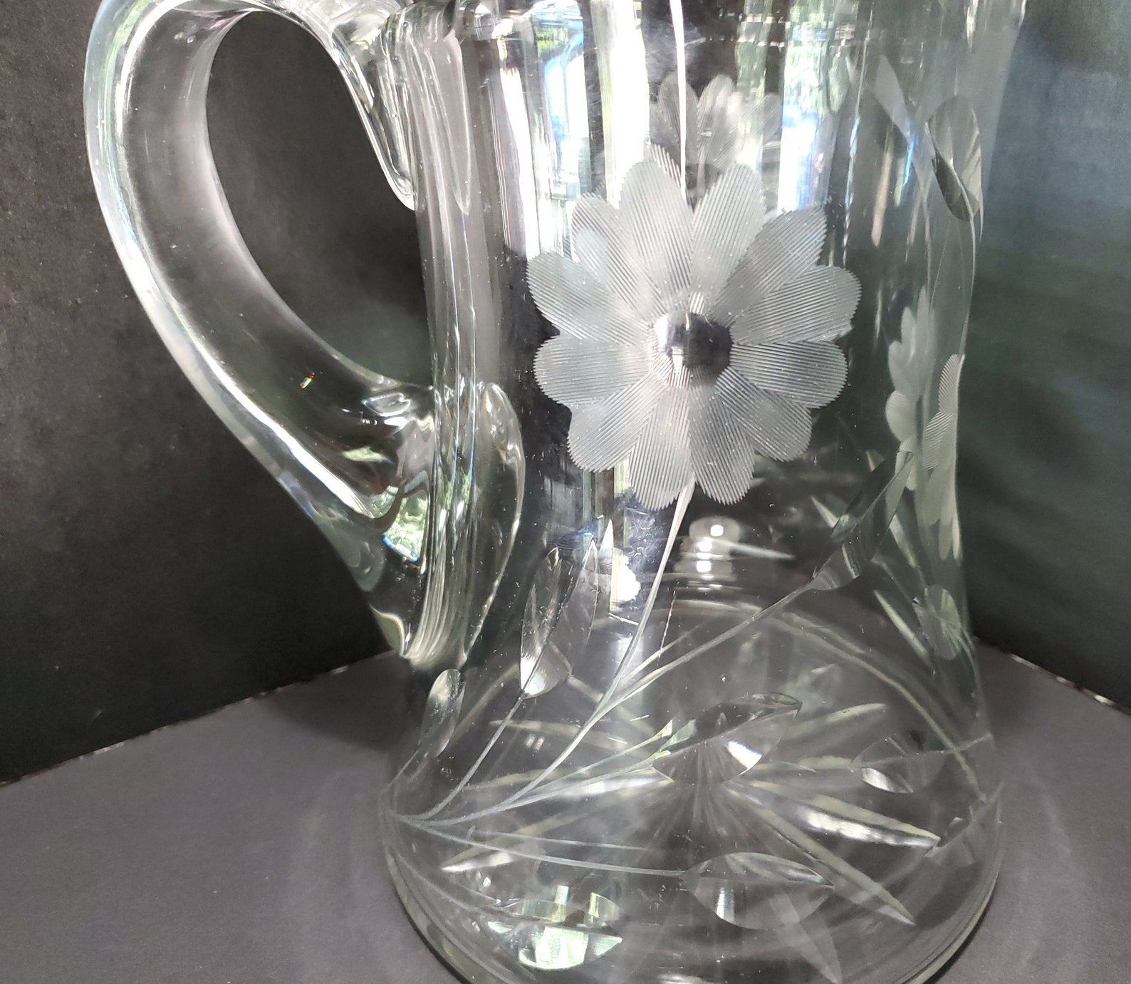 Crystal Floral Etched American Brilliant Cut Pitcher Etsy