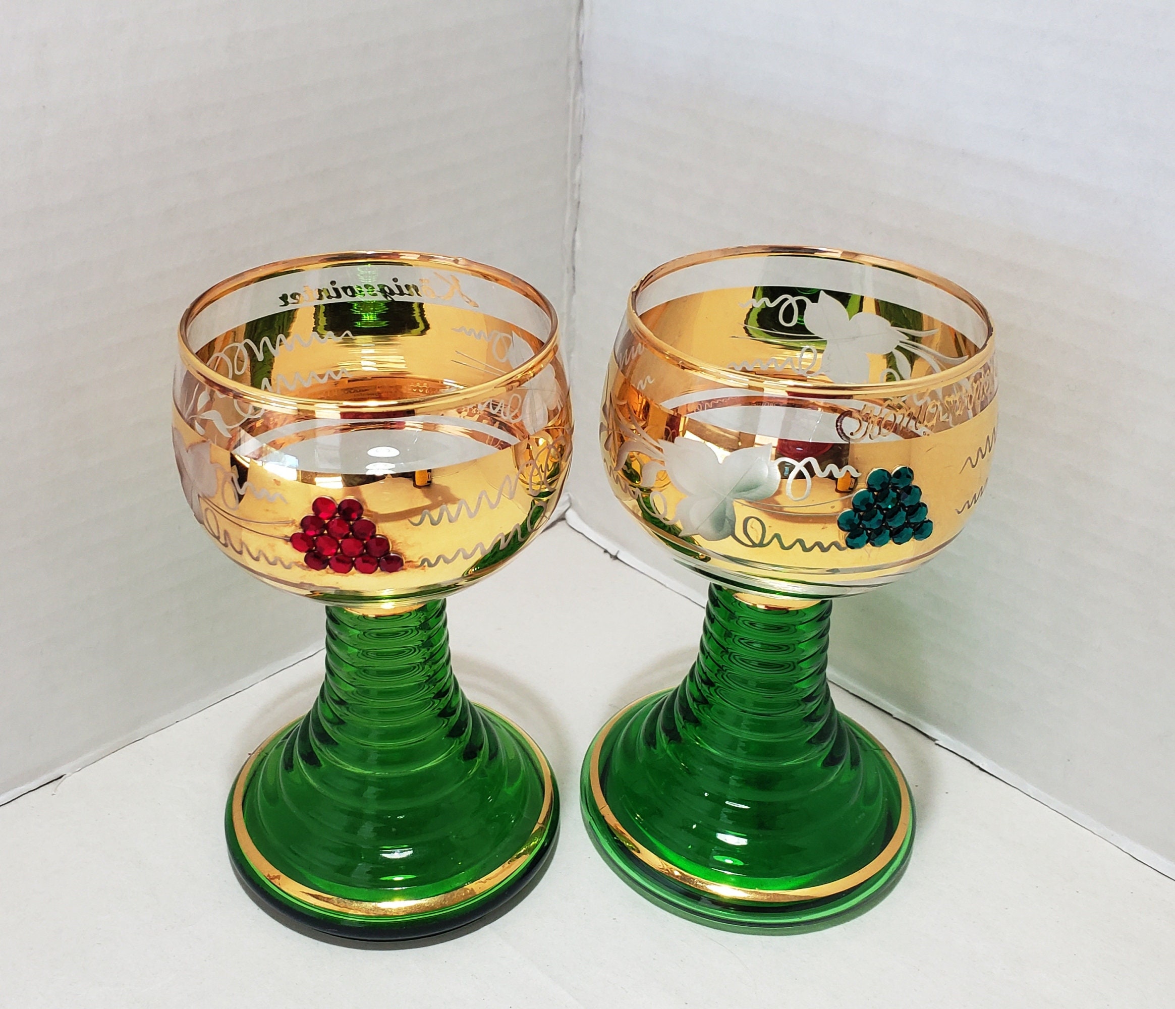 Pair of Two 2 Jeweled Roemer Souvenir Wine Glasses / Germany Etsy