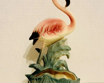 9-5/8" Pink Flamingo Planter / California Art Pottery / Mid Century