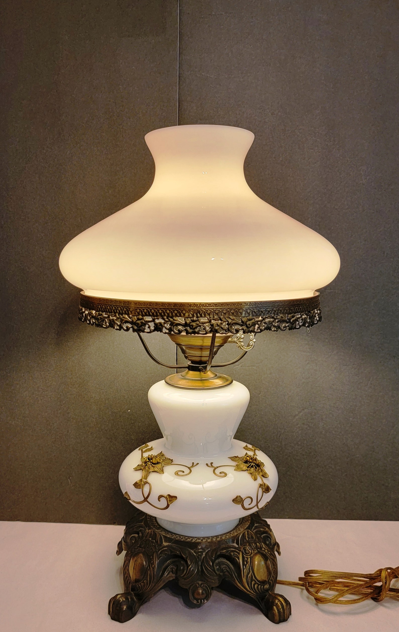 White Milk Glass EF & EF Industries Table Lamp With Brass Etsy
