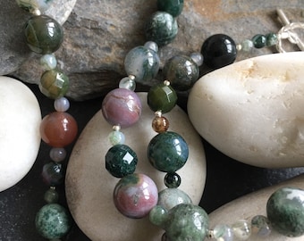 Indian agate, semi precious stone, necklace, sterling silver, agate necklace, stone jewellery, green stones, green necklace, Mother’s Day,