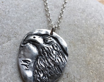 Bird of prey pendant, silver bird of prey, handmade pendant, eagle, hawk, power animal, spirit animal, 18 inch sterling silver chain