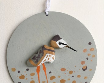 Redshank , sea glass art, sea bird, sea glass bird on fsc sustainable wood, hand painted, sea glass picture, hanging decoration, birds