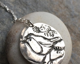 Robin necklace, Handmade, Fine Silver, Pendant on sterling silver chain, robin gift, silver robin, bird jewellery, send a gift, silver bird,