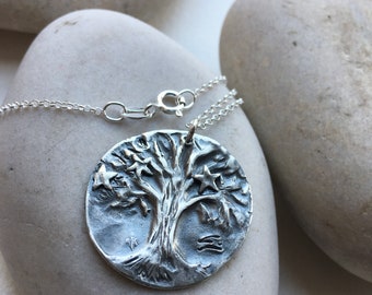 Tree of life pendant, recycled silver, tree jewellery, tree and stars, sterling silver chain, handmade, silver tree, tree pendant,