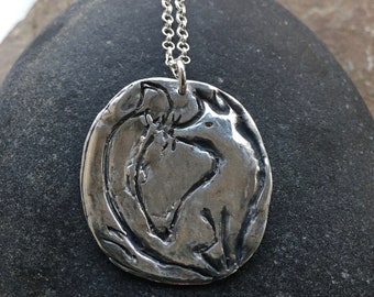 Fox Pendant, handmade, recycled pendant, sterling silver chain, seated fox necklace, fox jewellery, silver fox,