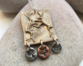 Boxing Hares, bronze pendant, handmade from original drawing, hares, spirit animal, sterling silver chain, power animal, hare gift