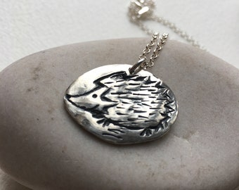 Hedgehog necklace,  handmade,  Fine Silver, Sterling Silver Chain, hedgehog necklace, hedgehog jewellery, silver hedgehog, send a gift