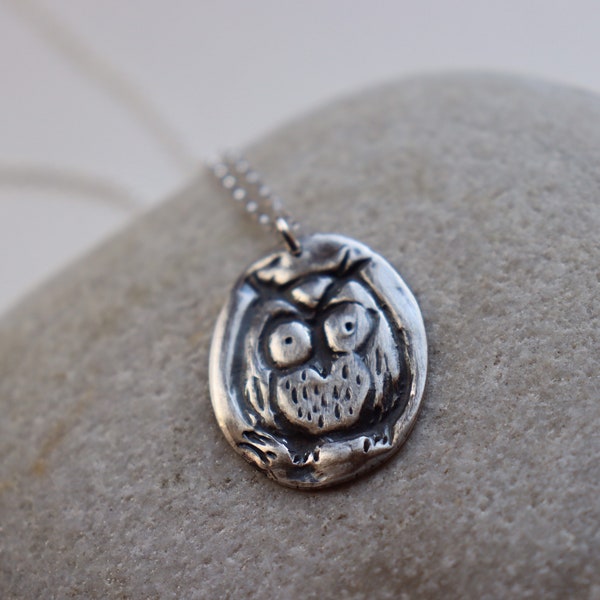 Owl pendant, handmade fine silver, sterling silver chain, owl necklace, silver owl, owl jewellery, short eared owl, silver bird, raptor,