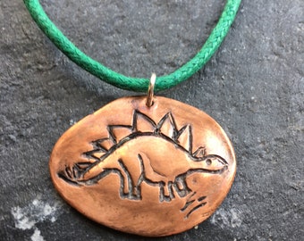 Stegosaurus necklace, handmade copper, cotton cord, dinosaur, dino, dinosaur jewellery