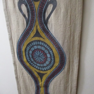 Handmade tapestry,  Roman Era art - ancient water vessel rendition.  31&quot;x13&quot;