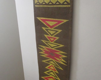 Handmade southwestern, tribal, native styled tapestry - paint on drop cloth.  34" x 11"