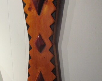 Handmade tribal wood wall hanging - exotic, native, southwest, boho, folk wall art.
