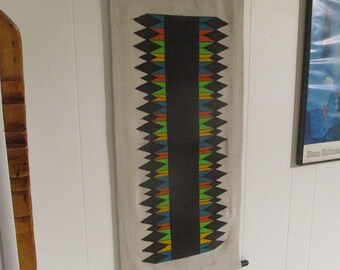 Handmade tribal styled tapestry - primitive, rustic, Native, Southwest art - culturally inspired.  34" x 15"