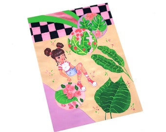 Ästhetisches Laubmädchen Postkarten Druck, A6 Kunstdruck