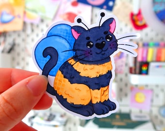 Sticker abeille chat : cadeau original chat bourdon Cottagecore