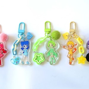 Tokyo Mew Mew glitter acrylic keyring w/ charms - Mew Mew Power, Ichigo / Zoey, Mint / Corina, Lettuce / Bridget, Pudding / Kikki, Zakuro