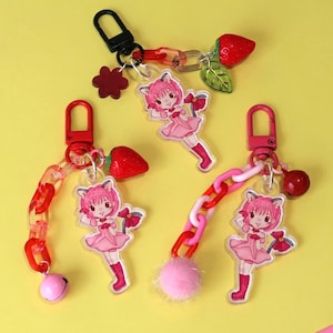 Ichigo Tokyo mew mew  keychain w/charms,  acrylic keyring, zoey mew mew power  keyring, keyring gifts,