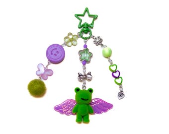 Fuzzy Geflügelte Frosch Perlen Schlüsselanhänger