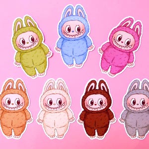 Labubu Sticker – Kawaii Macaron Labubu Stickers – Soymilk, Lychee Berry, Green Grape, Sea Salt Coconut, Toffee, Sesame Bean Chestnut Cocoa.