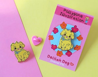 Dog Enamel Pin Badge, Labrador gifts, yellow dog pins, hard enamel pin collector, Delilah dog puppy,  doggie pins dog lover gift