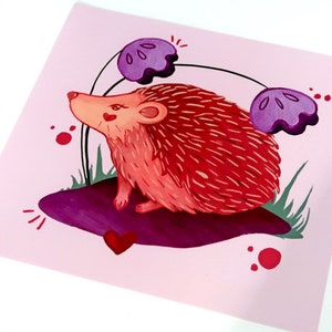 Hedgehog Square 210mm Print, kawaii illustrated art print, hedgehog gifts, flower hedgehog art