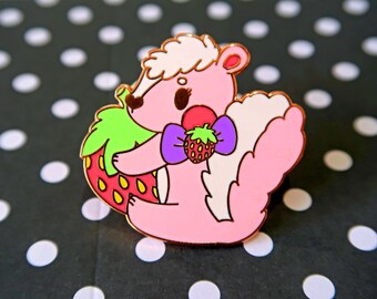 Strawberry Skunk enamel pin, Skunk pin, Kawaii gifts, Strawberries, enamel pin collector, pink