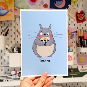 A5 Totoro art print, digitally painted art print, studio ghibli gifts, decor, anime