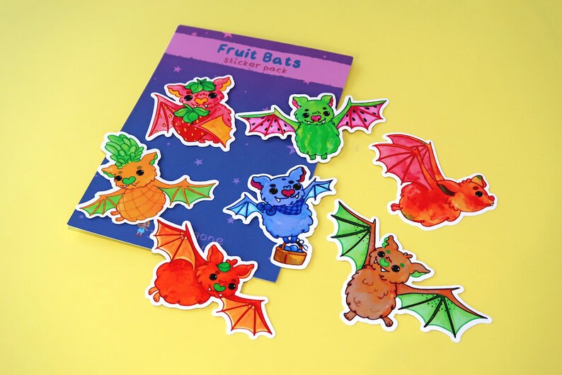 Fruit Bats Vinyl Sticker Set Sticker Pack Pack of 7 Etsy