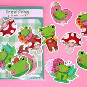 Fred Frog vinyl sticker set, sticker pack, pack of 6 stickers, frog stickers, cottage core, frog gifts