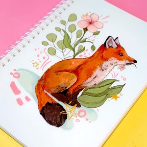 A5 Fox Notebook with Lined Paper, cottage core, fox gifts, notes journal animal cottage core gift for her nature lover wildlife illustration