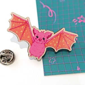 Starry Bat Wooden Pin, bat wood pin, special gift, kawaii bats