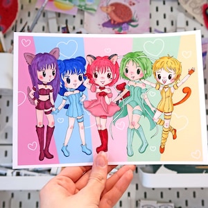 Mew Mew Power / Tokyo Mew Mew A5 Art Print, kawaii decor, magical girl gifts, anime manga gift ideas