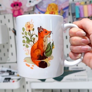 Fox mug, illustrated ceramic 11oz fox mug *dishwasher safe* perfect gift for her nature lover wildlife illustration flower gifts