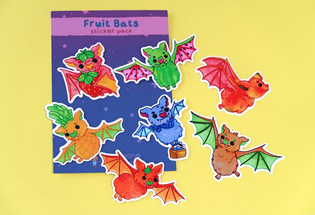 Fruit Bats Vinyl Sticker Set Sticker Pack Pack of 7 Etsy