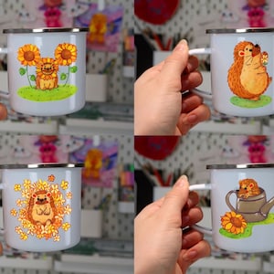 Hedgehog enamel mug/s, 10oz unbreakable mug, camping mug, kids mug, Hedgehog gifts, sunflower mug, camping gifts, travel gift