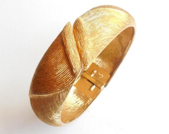 Mid Century Monet Cuff Bangle Bracelet Vintage 1970s Modernist No Wear to Gold Condition 7"